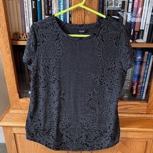 Simply Vera Vera Wang Black Floral Burnout Short Sleeve Tee